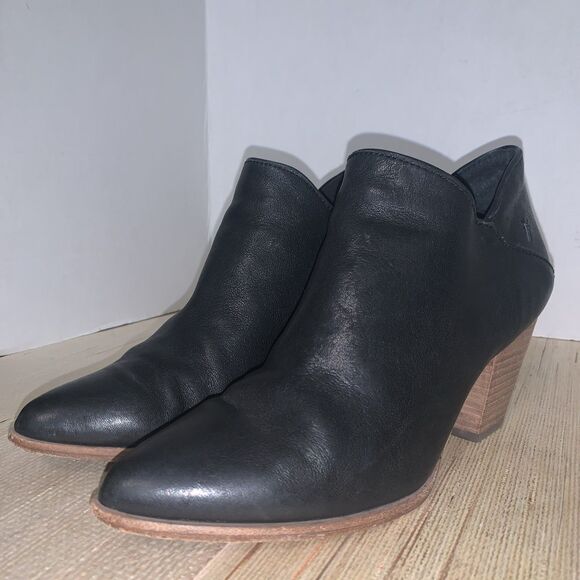 Frye Reed Shootie Ankle Leather Pointed Toe Black Side Zip Booties Women’s 8.5 - Picture 1 of 16